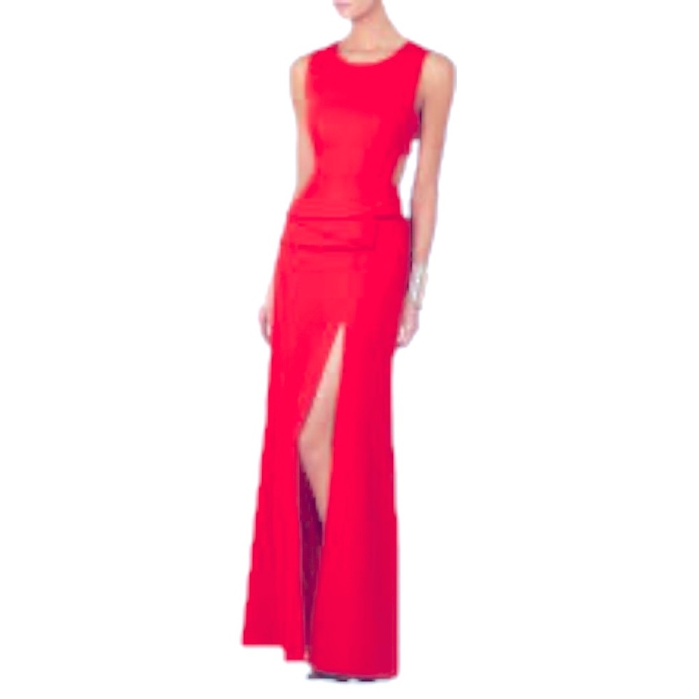 BCBG Maxazria Peplum Gown Color: Poppy Red. Size: 12.